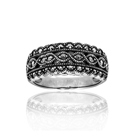Sterling Silver Marcasite Openwork Band - Click Image to Close